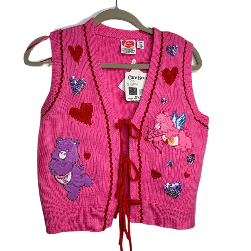 Care Bears Pink Vest with Heart and Bear Designs Small NWT